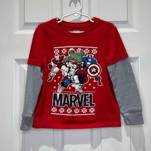 Jumping Beans Marvel Boys 6 Superhero Holiday Long Sleeve Shirt Red Grey